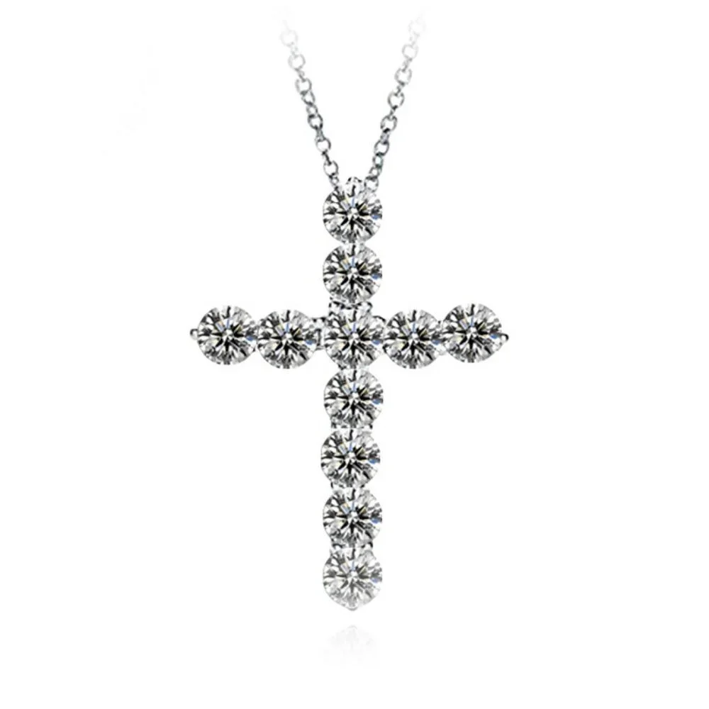 *NEW 925 Sterling Silver Diamond Cross Necklace